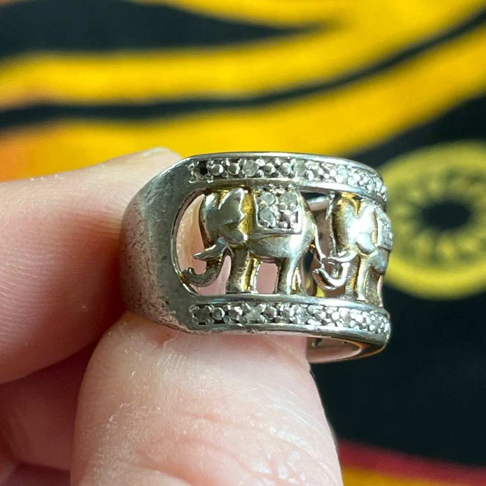 VTG Boho Lucky Elephant Gold Plated Sterling Silver Size 5 3/4 Ring - Picture 3 of 6
